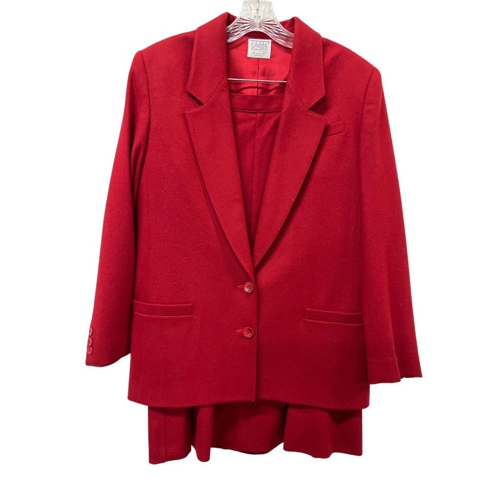 Koret Career Red Suit Merino Wool Jacket Skirt Professional Elegant Powerful in